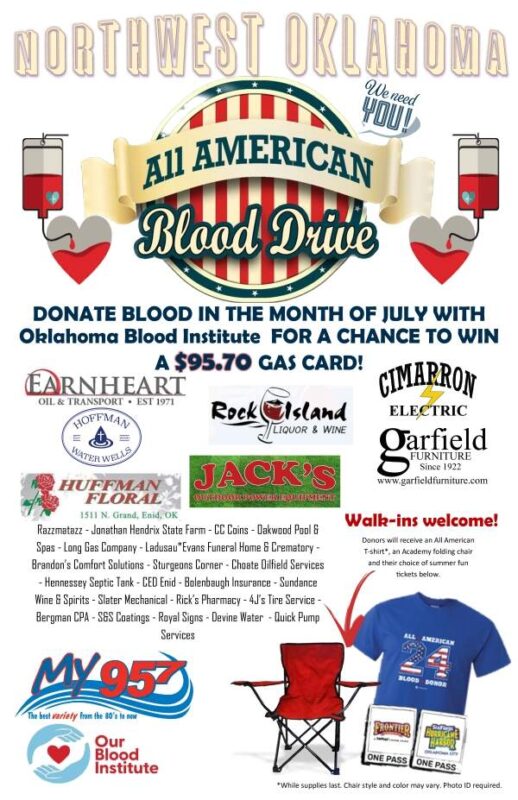 Northwest Oklahoma’s All American Blood Drive Slated for July