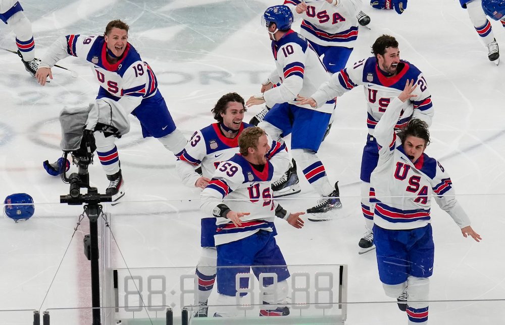 The victory lap for America’s Olympic hockey champions quietly shed politics from the celebration