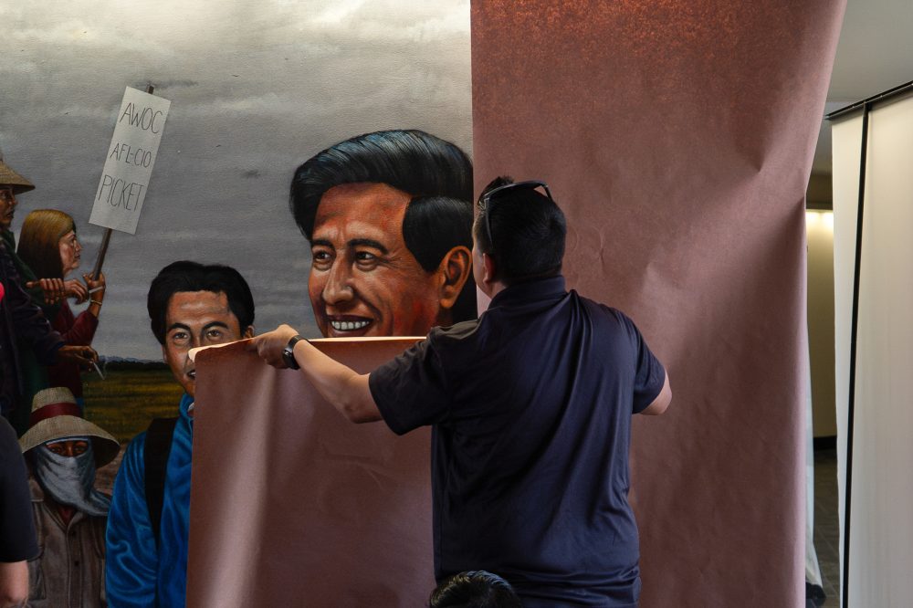 Photos of tributes that honor César Chavez. Some are under review after sex abuse allegations