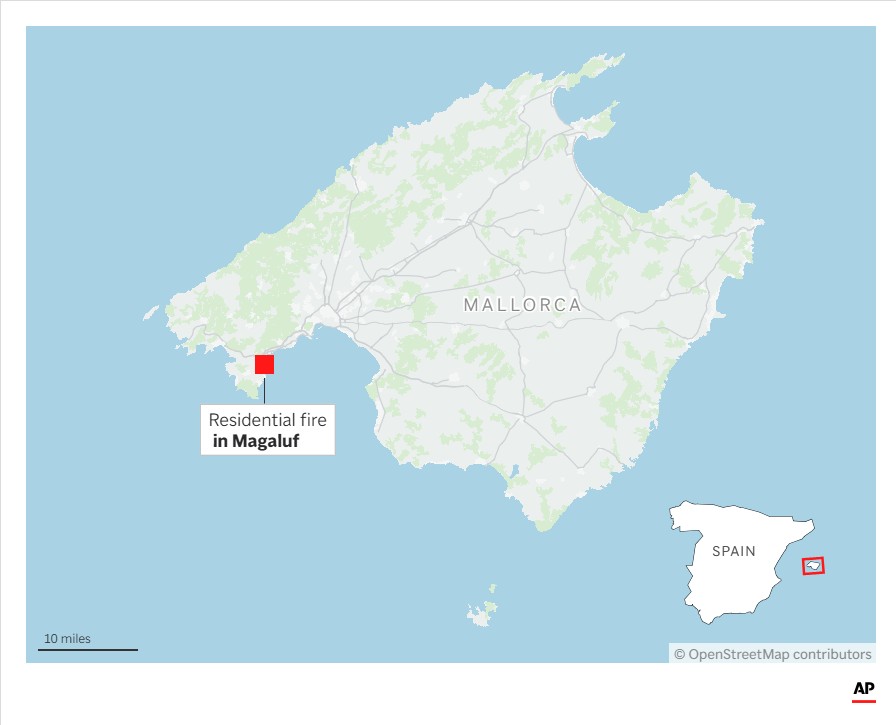 A fire on the Spanish island of Mallorca kills 2 people and injures several