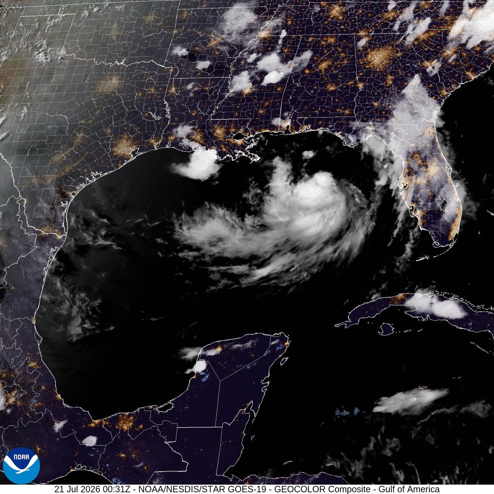 Tropical Storm Bertha in the Gulf of Mexico moving toward Florida Panhandle and Alabama