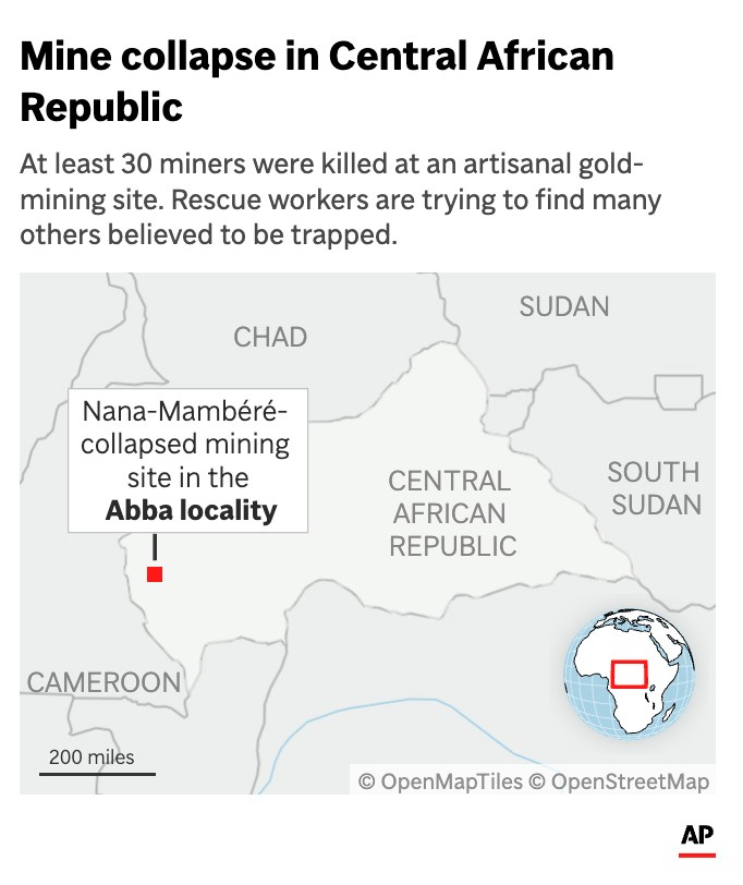 Death toll in mine collapse in Central African Republic rises to more than 100