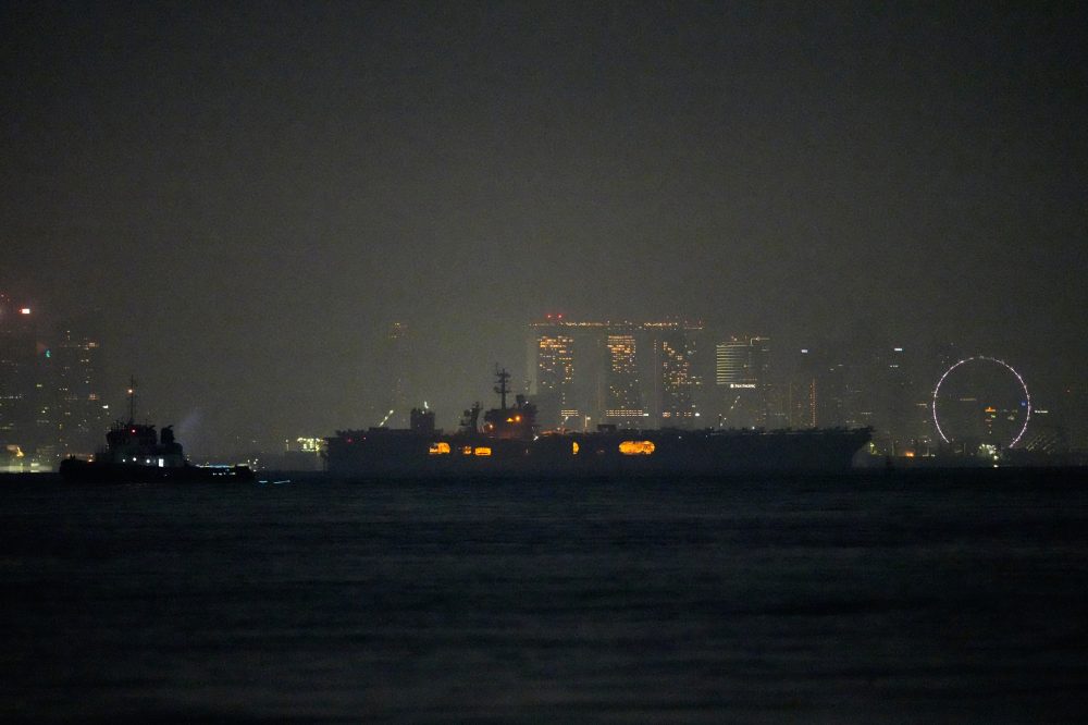 USS Abraham Lincoln sails past Singapore on its way home from Middle East