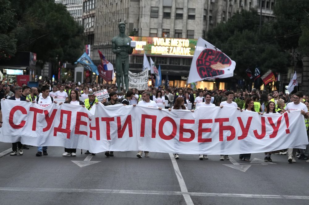 Serbia’s protesting youth formally join race challenging Vucic before next month’s election